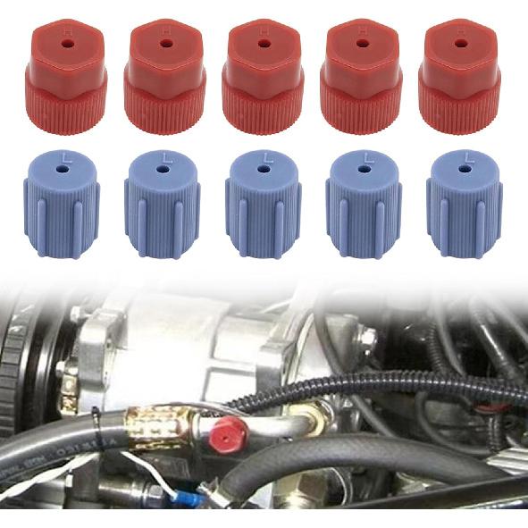10Pcs/Set R134a Cap A/C Cap13mm & 16mm Air Conditioning Service AC System Charging Port Caps (5 Sets Red High & Blue Low)