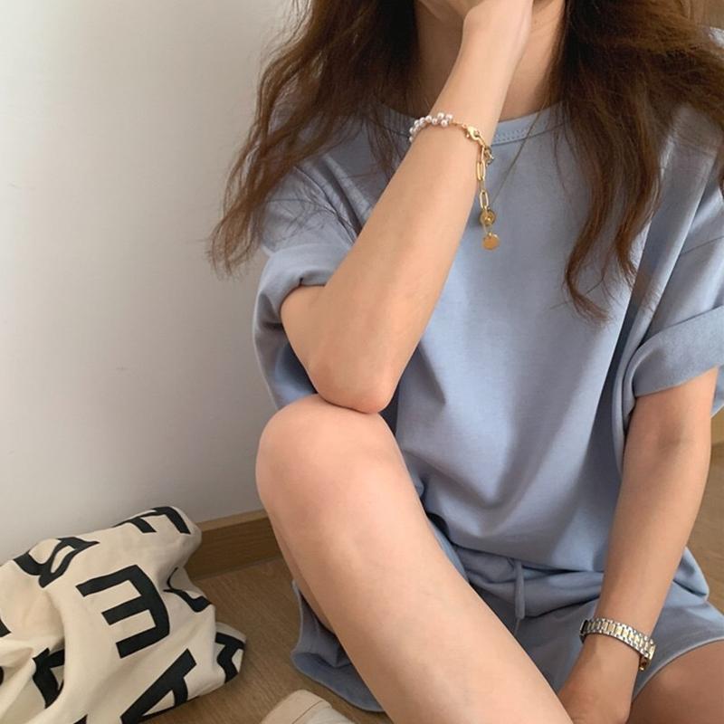 Sommer Frauen Baumwolle Sets Casual Zwei Stücke Kurzarm T Shirts und Hohe Taille Kurze Hosen Solide Outfits Trainingsanzug