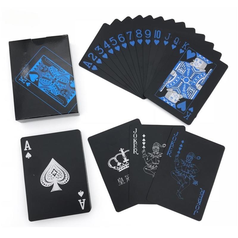 1 Sada Vodotěsná Čistě Černá Plastová Pokerová Stolní Hra Karta PVC Magická Hrací Karta