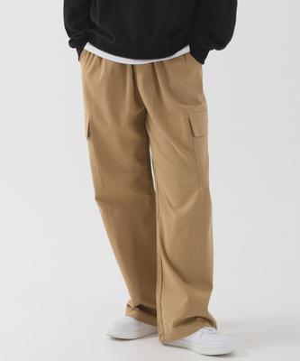 PIANER String Wide Cotton Cargo Pants (Dark Beige)