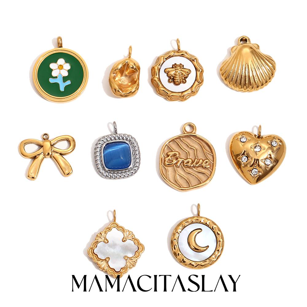MamacitaSlay Handmade DIY Heart Butterfly Knot Moon 18k gold plated charms for jewelry making Waterproof Pendant cute charms