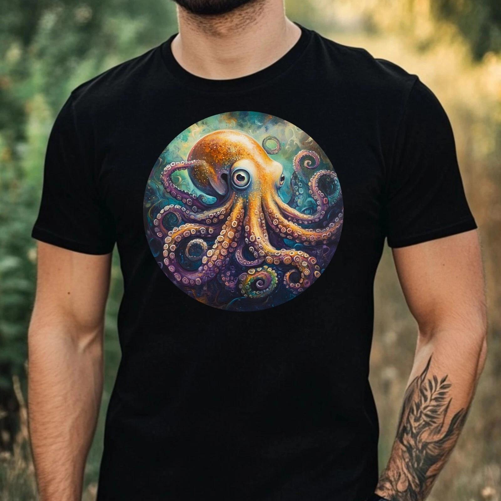 T-Shirt Herren Oktopus Portrait Motiv Baumwolle Größe XS bis 5XL XXXL