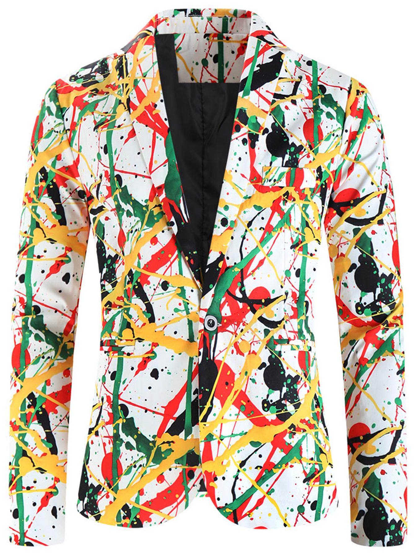 

2024 Мужской повседневный костюм европейского размера с принтом на пуговицах, большой размер L