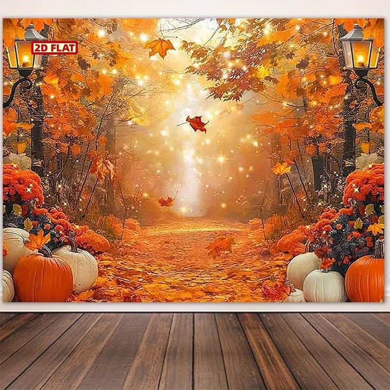2D Flat 1-piece Autumn Photography Background with a Path and Autumn Leaves - Thanksgiving Halloween Wedding