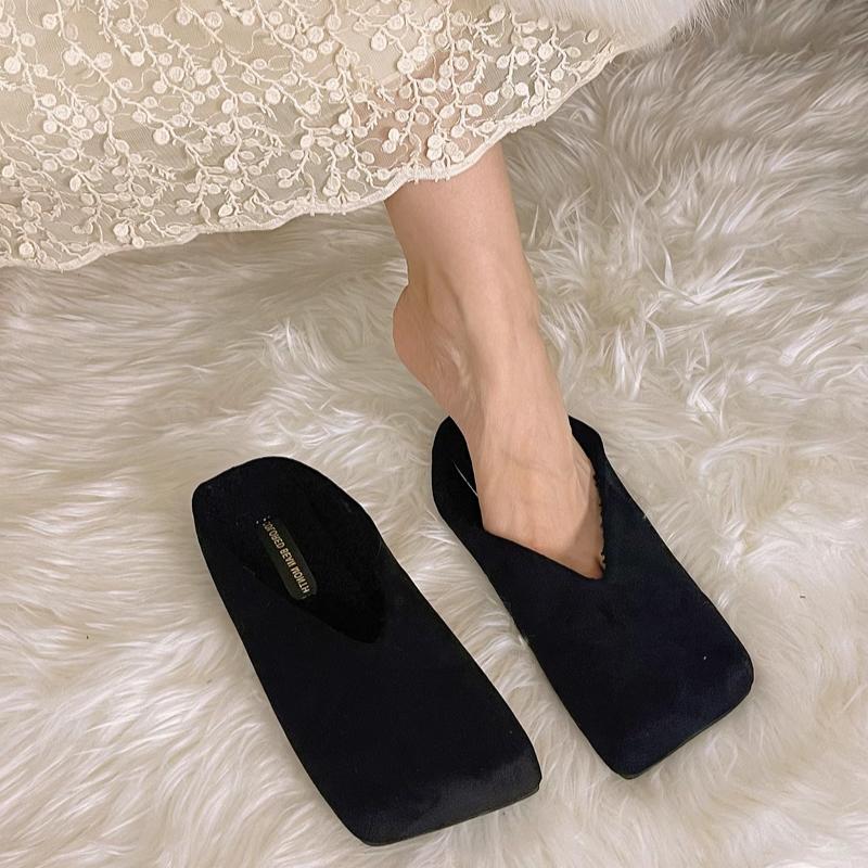 Fashion Flats Women Square Toe Slippers Designer Shallow Mule Shoes 2025 Summer New Casual Shoes Fad Brand Walking Soft Femme Chaussures