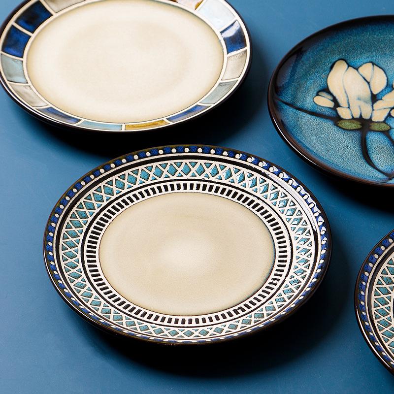 European Style Ceramic Tablewares High Quality Household Salad Fruit Plates Daily Flower Pattern Bread Dessert Dishs