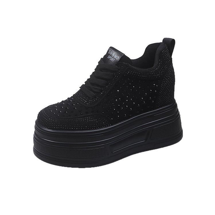New Summer Leather Korean Version of Sports and Leisure Inner Height-increasing Rhinestones Glittering Mesh Breathable and Lightweight Dad Shoes Wo