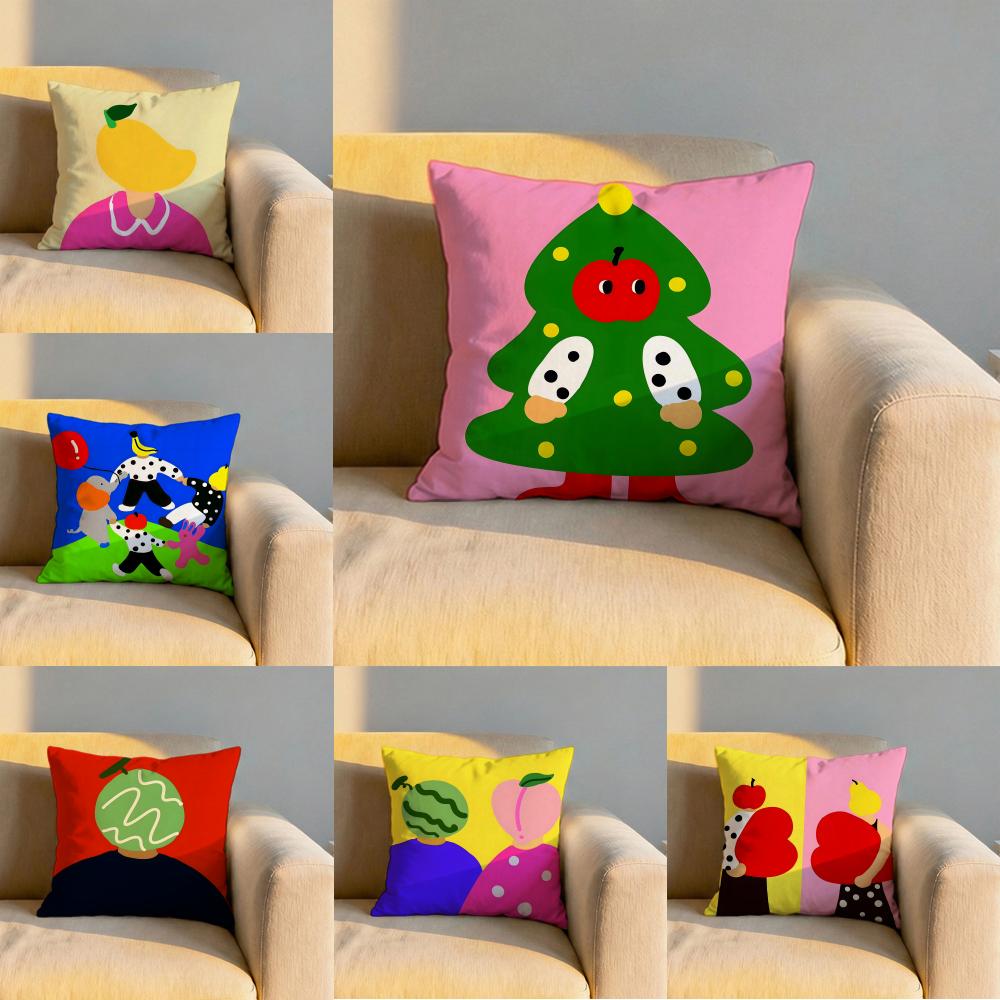 Cute Fruit Character Cushion Cover Soft Reversible Durable Pillow Cover MultiScene Use for Home Car Daily Comfort