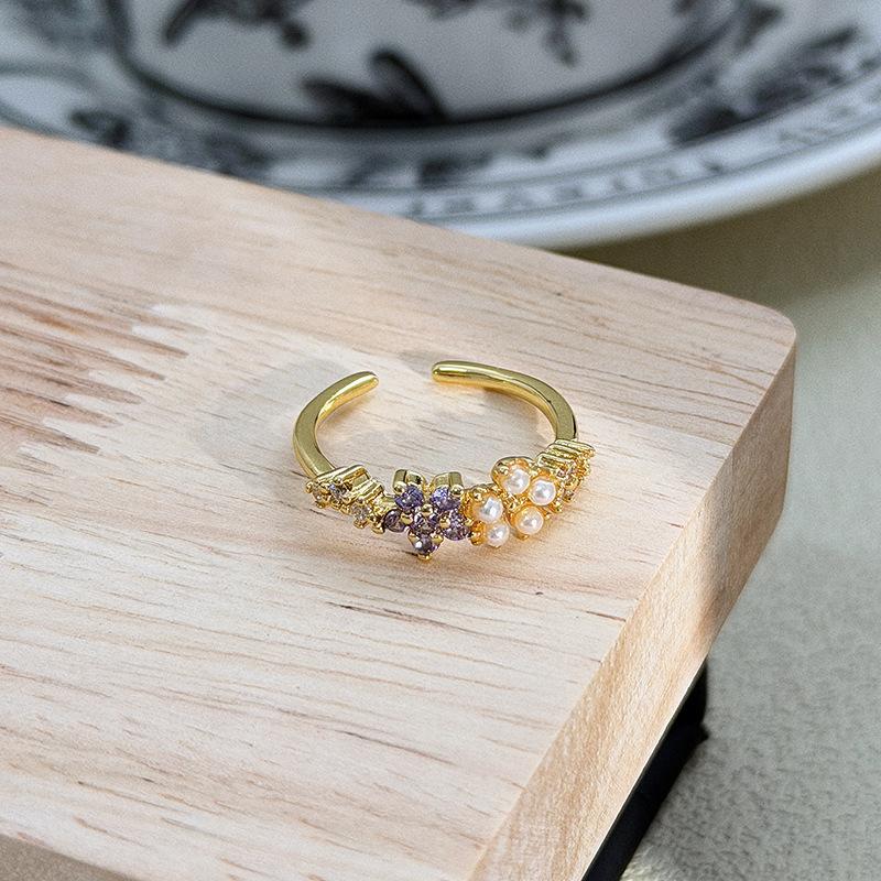 Small Broken Diamonds With Diamonds, Light Luxury Flowers, Zircon Beads, Temperament Ring, Women'S Cold Wind, Niche High-End Ring
