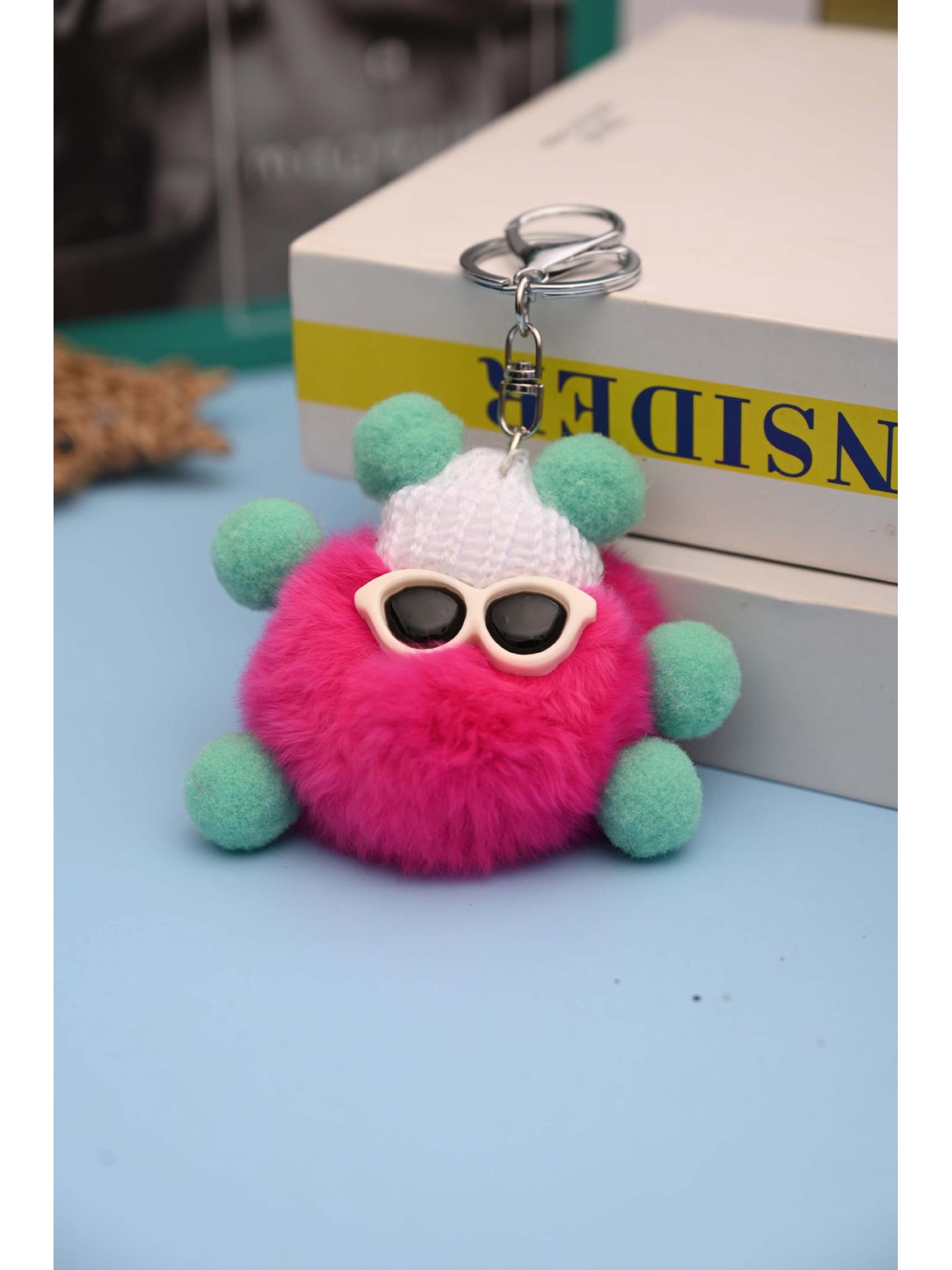 

Trendy Real Rex Rabbit Fur Coal Ball Bag Charm & Keychain