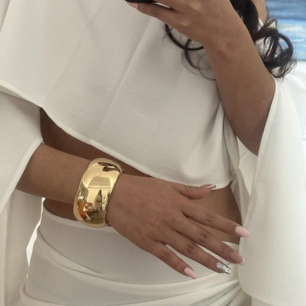 Smooth Metal Metal Bracelet Gold Color Geometric Bangle Exaggerated Punk Bangle Hip Hop Fashion