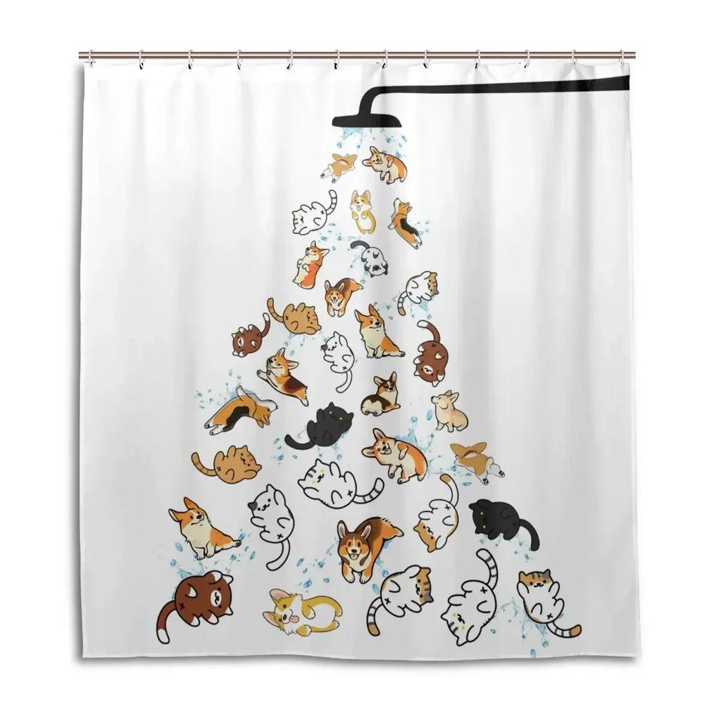 Rideaux de bain animaux dessin animé, housse de baignoire, douche avec crochets
