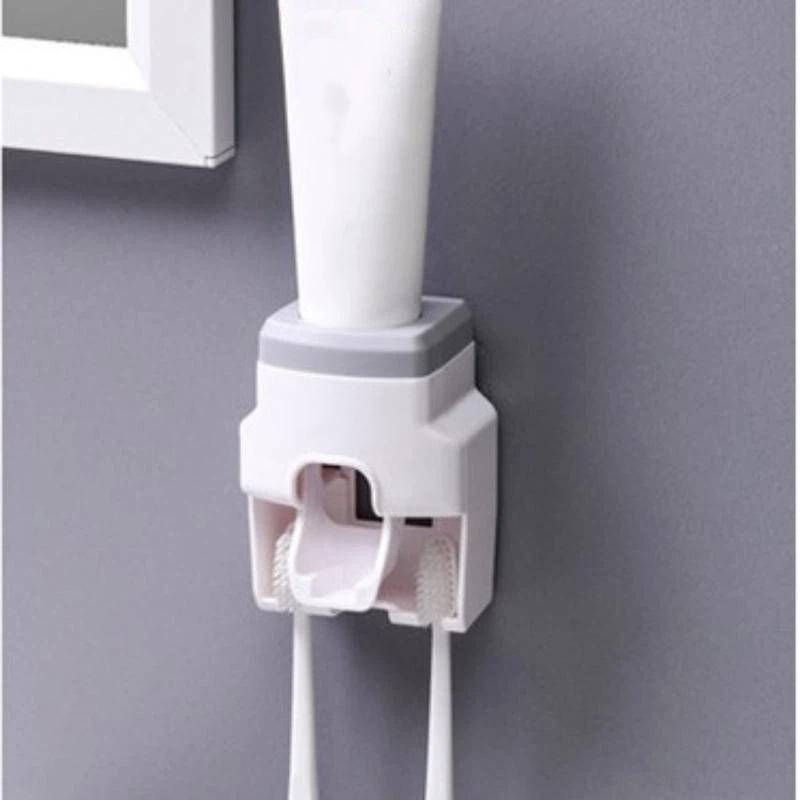 Wall Mounted Automatic Toothpaste Dispenser No Drilling With Toothbrush Storage Slots For Home Bathroom Daily Use