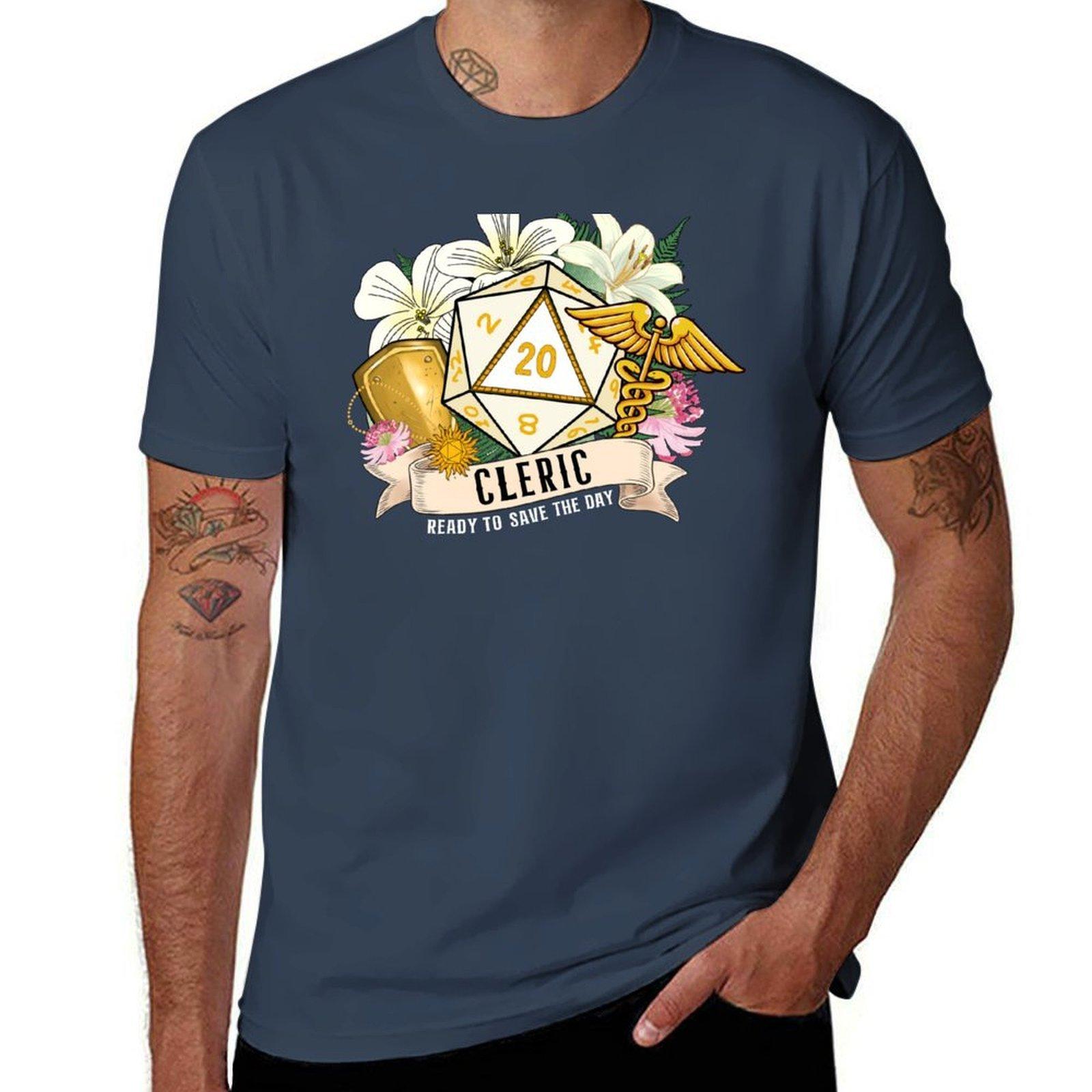 cleric Cleric dnd dice CLERIC D20 Floral DND for Dice Cleric class TShirt Novelty Graphic Tee Shirt S