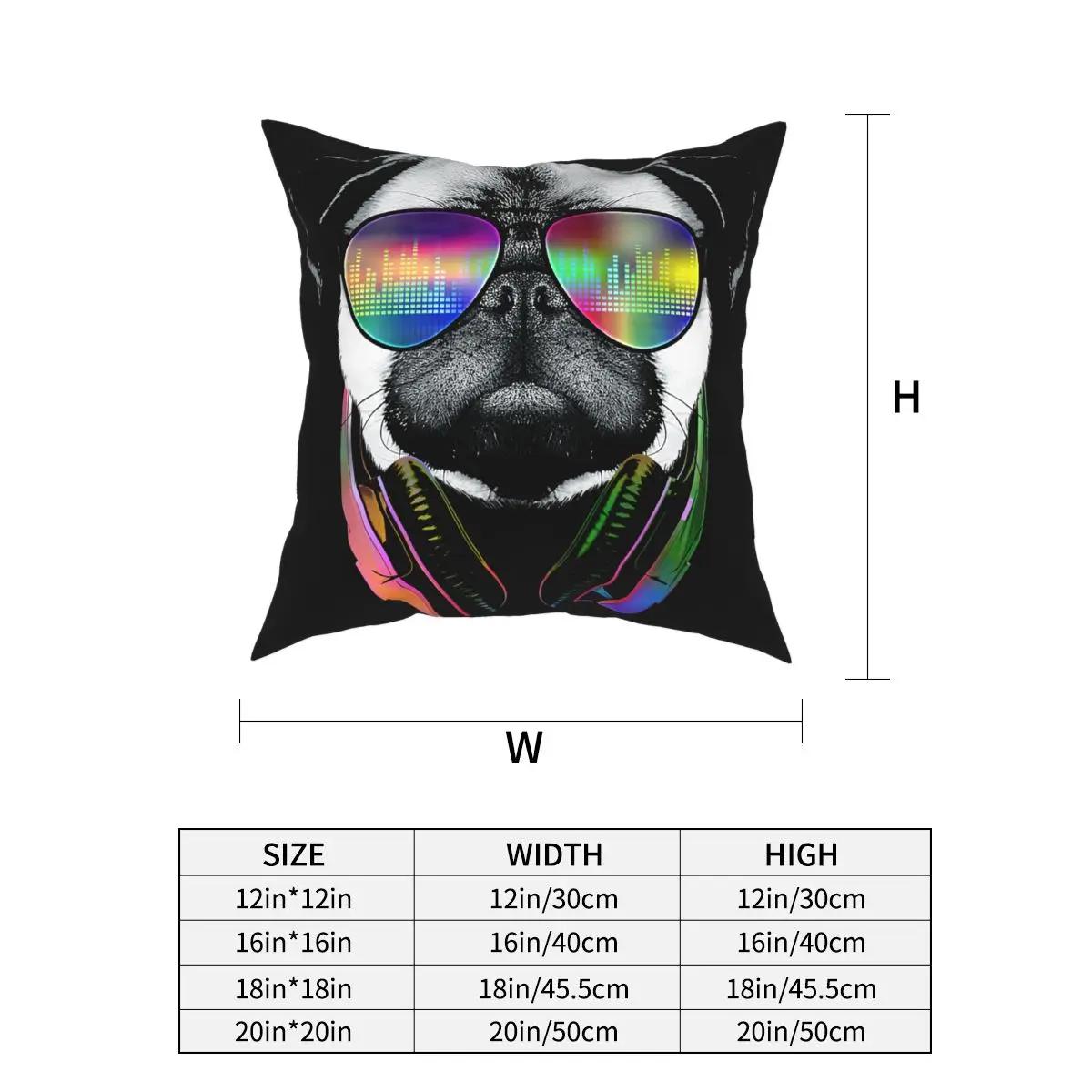 

Music Love Pug Funny Dog Square Pillow Case Throw Pillow Creative Pillowcover Home Decor 12x12Inch
