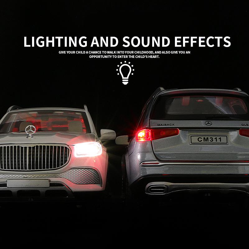 1/24 BENZ Maybachs GLS-klasse GLS600 Legeringsbilmodell Støpte metallleketøybilmodellsamling Lydlys Simuleringsbil Leker til barn Gave
