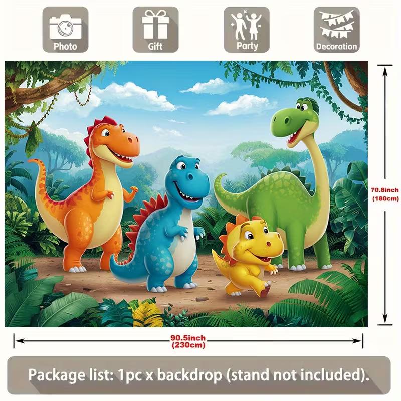 Cartoon Dinosaurier Party Hintergrund 120x80cm Polyester Hintergrundtuch für Kindergeburtstag Fotokabine Dekoration