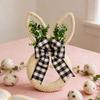 Spring Floral Wreath Easter Bunny Wreath with Hemp Rope Bow Spring Rabbit Door Hanging Sign Farmhouse Front Porch Wall Window