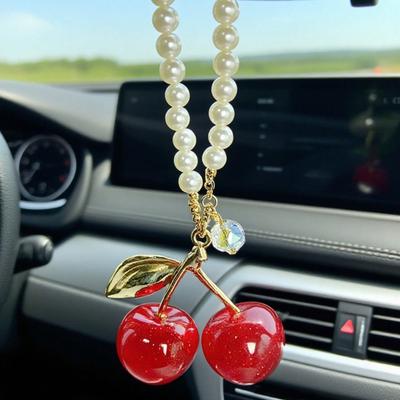 1 pieza Cereza Roja Moderna Decoración Interior de Coche, Decoración Colgante para Coche, Adorno para Coche, Accesorio para Coche, Bandeja para Coche para Mujer