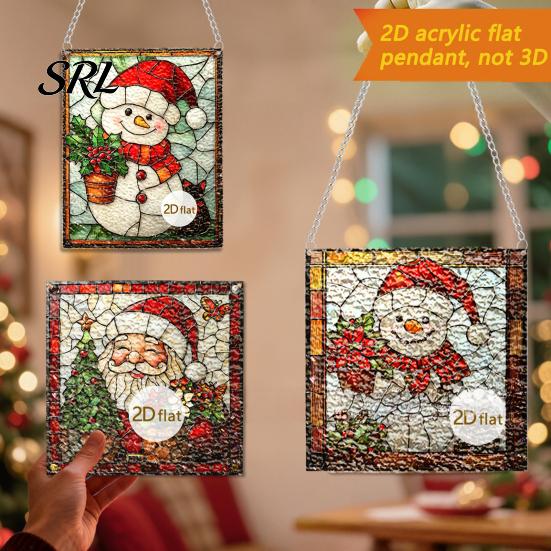 Wall Hanging Festive Art Colorful Acrylic Suncatcher, Stained Glass Style Christmas Ornaments, Santa Claus Cute Cat Ornaments Snowman Pattern