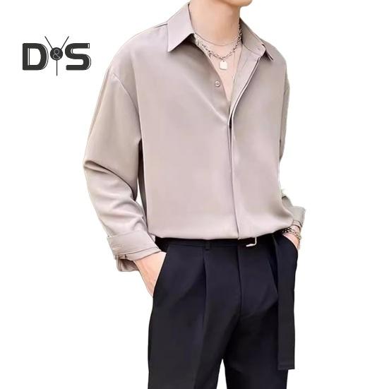 Herren Frühling Herbst Hemd Umlegekragen Locker Einreihig Lange Ärmel Reine Farbe Mittellang Jung Formal Style Büro Club Party Top