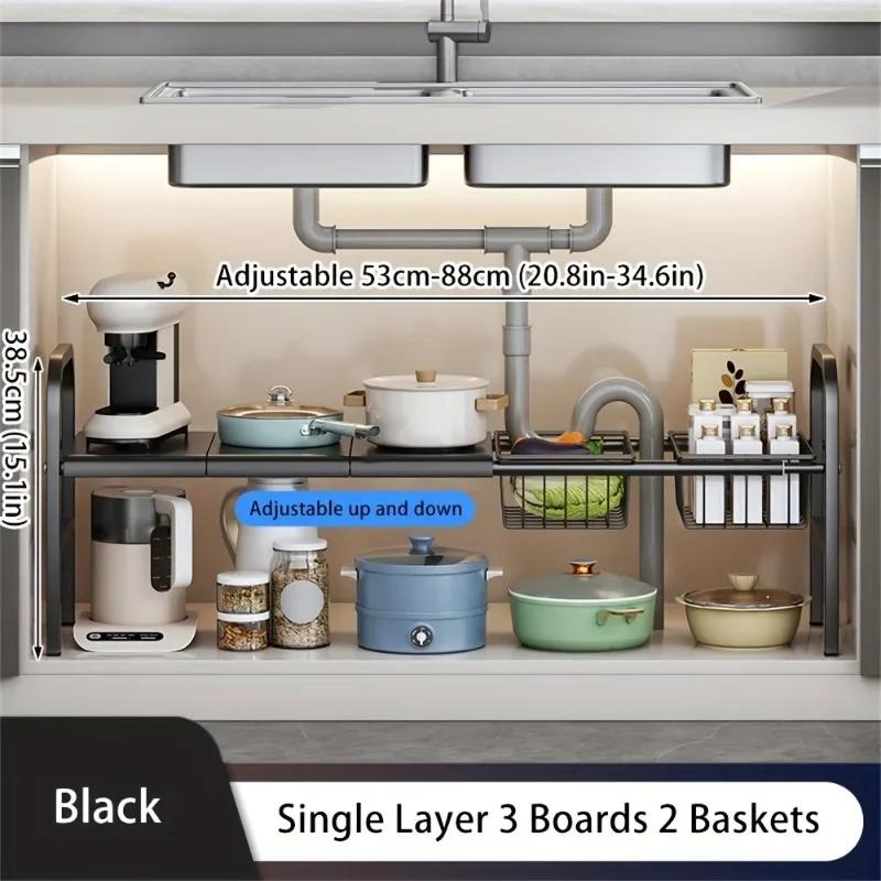 

Under-Sink Multi-Use Storage Rack Adjustable Cabinet Shelf Organizer for Bathroom or Kitchen Expandable Space Saver