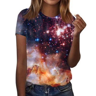 Galaxy Universum Muster 3D Druck T-Shirts Damen Casual O-Ausschnitt Kurzarm T-Shirt Streetwear Harajuku Tees Tops Damenbekleidung