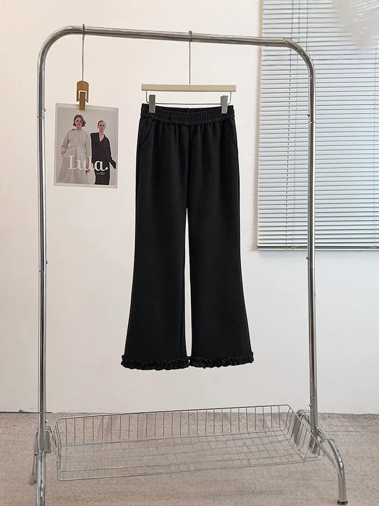 

Plus Size Ruffle Lace Casual Pants - Early Spring Women s Collection 8XL (Weight 230-260 Jin) чорний