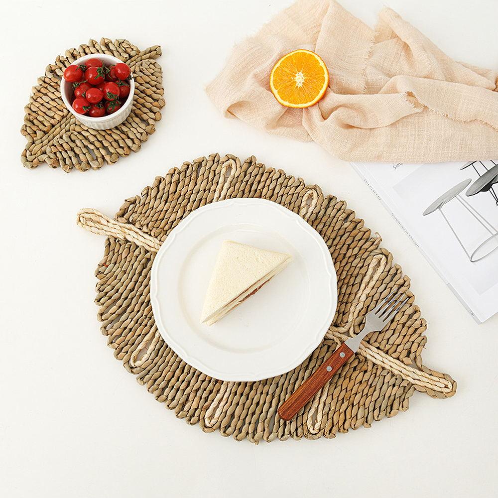 Leaf Type Woven Placemats for Dining Table, Heat Resistant Place Mats, Anti Skidding Pad, Hand Woven Potholders, House Decoratio