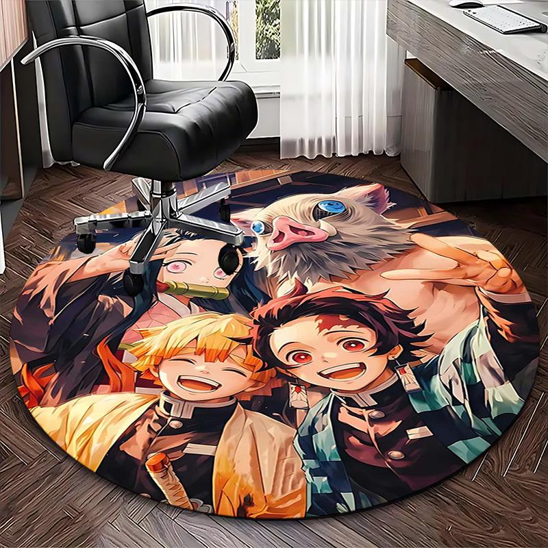 1pc Demon Slayer Anime Design Round Carpet - Tanjiro, Nezuko, Zenitsu, Kyojuro Rengoku - Office Chair Mat, Non-Slip Rug for Home Decor, Living Room, B