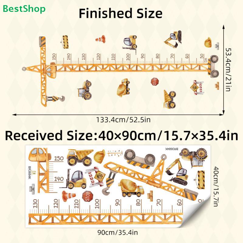 Crane & Trucks Height Chart Wall Sticker - Removable Vinyl Growth Decal for Toddler Room Decor