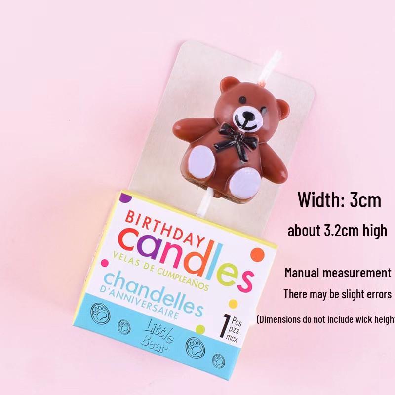 Teddy Bear Birthday Candles for Cake Decor - Qixi Festival Korean Style with Bow Tie