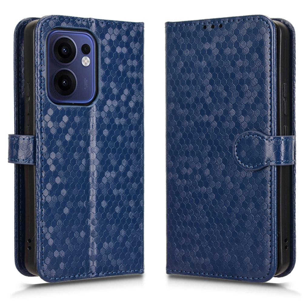 

For Oppo Reno13 F 5G Wallet Case Dot Pattern Imprint PU Leather Phone Cover Dark Blue