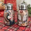 Peacock Pattern Vacuum Cup Stainless Steel Vintage Flower Thermal Water Bottle 300ml Double-Layer Insulation Glass Tea Pot with Leakproof Lid