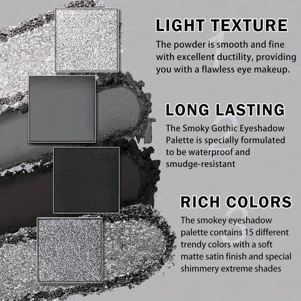Black Gray Smoked Eye Shadow Plate, Dark Gray Silvery Metal Matte Halloween Gothic Makeup Palette, High Shimmer Eye Shadow Makeup Palette Set