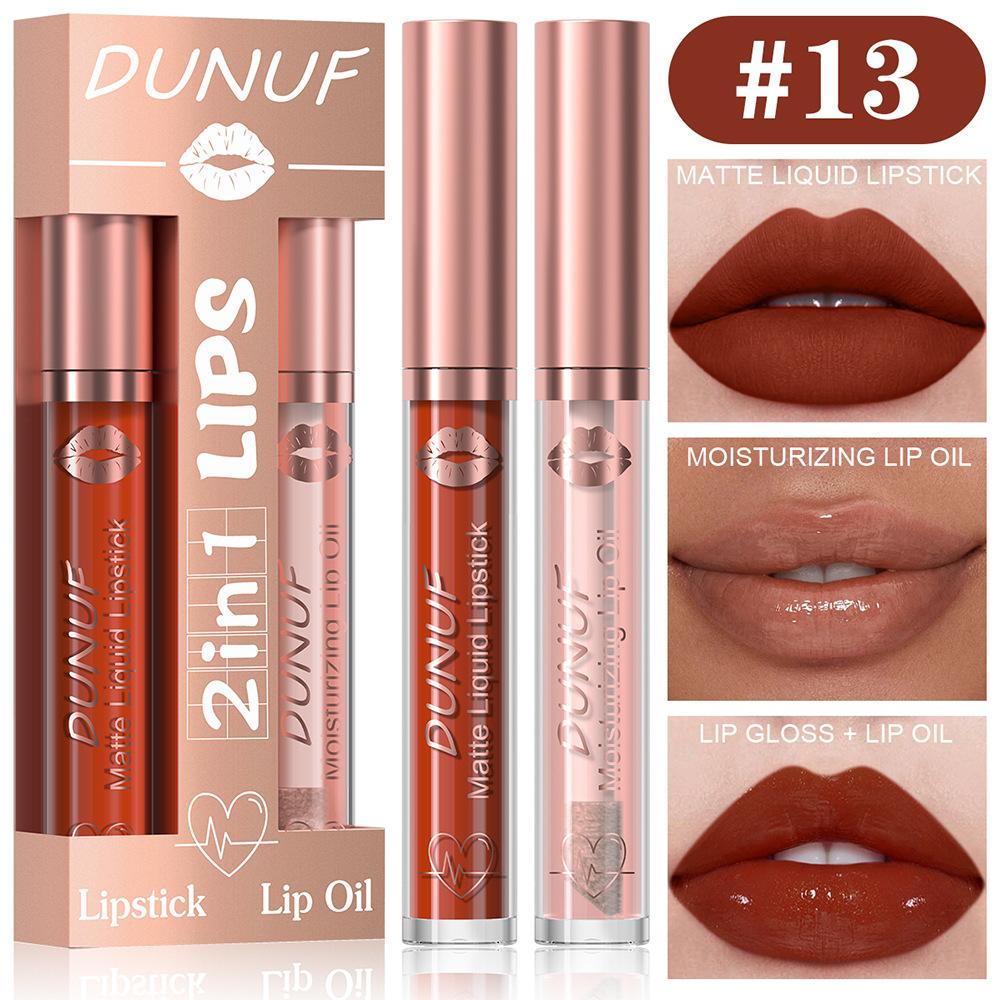 2 in 1 Lip Gloss Set Lip Oil Make-up for Women Waterproof Long Lasting Cosmetics Korean Makeup Sexy Red Matte Lipstick Lip Tint