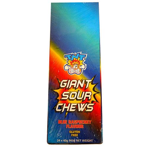 Obří kyselé žvýkací tyčinky TNT (24x40g) (Modrá malina)