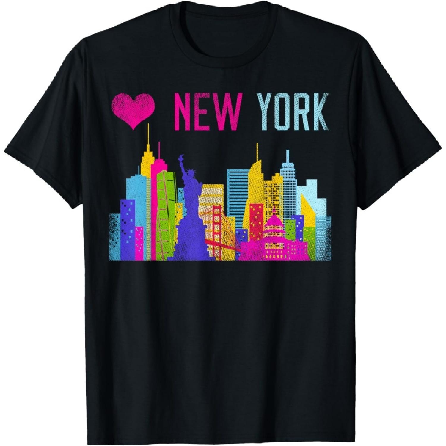 New York Skyline Tee NY City Vacation Statue of Liberty T-Shirt S чёрный