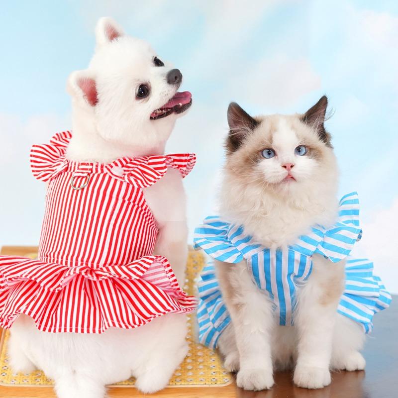 Princess-style Dog Clothes Striped Cat Carrier Dresses Cat Dresses Pet ClothesDog Supplies