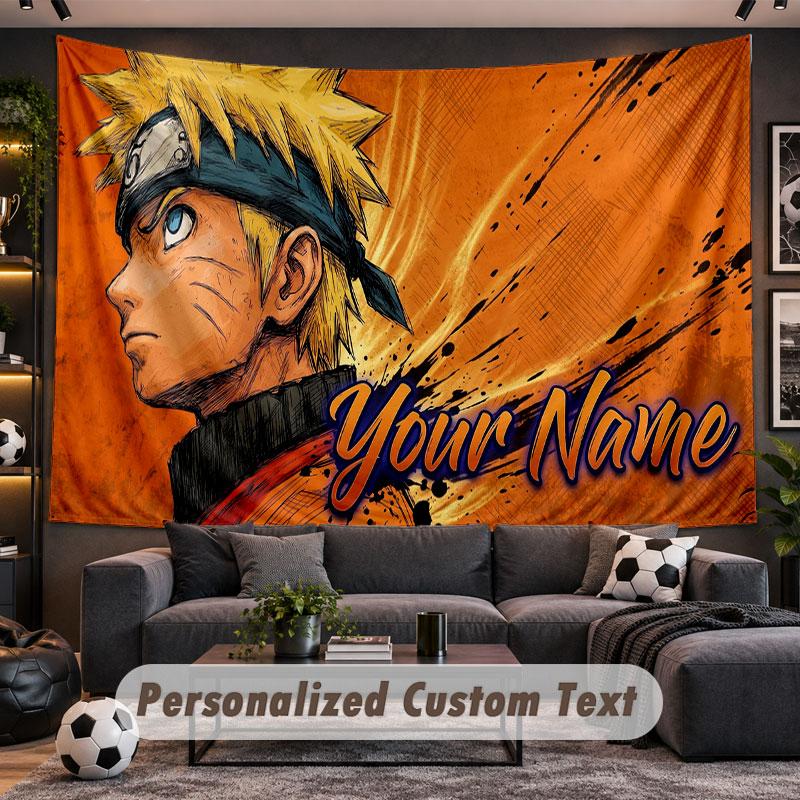Wall Hanging Tapestry Custom NameNaruto Pattern Personalized Printed Fabric Wall Decor