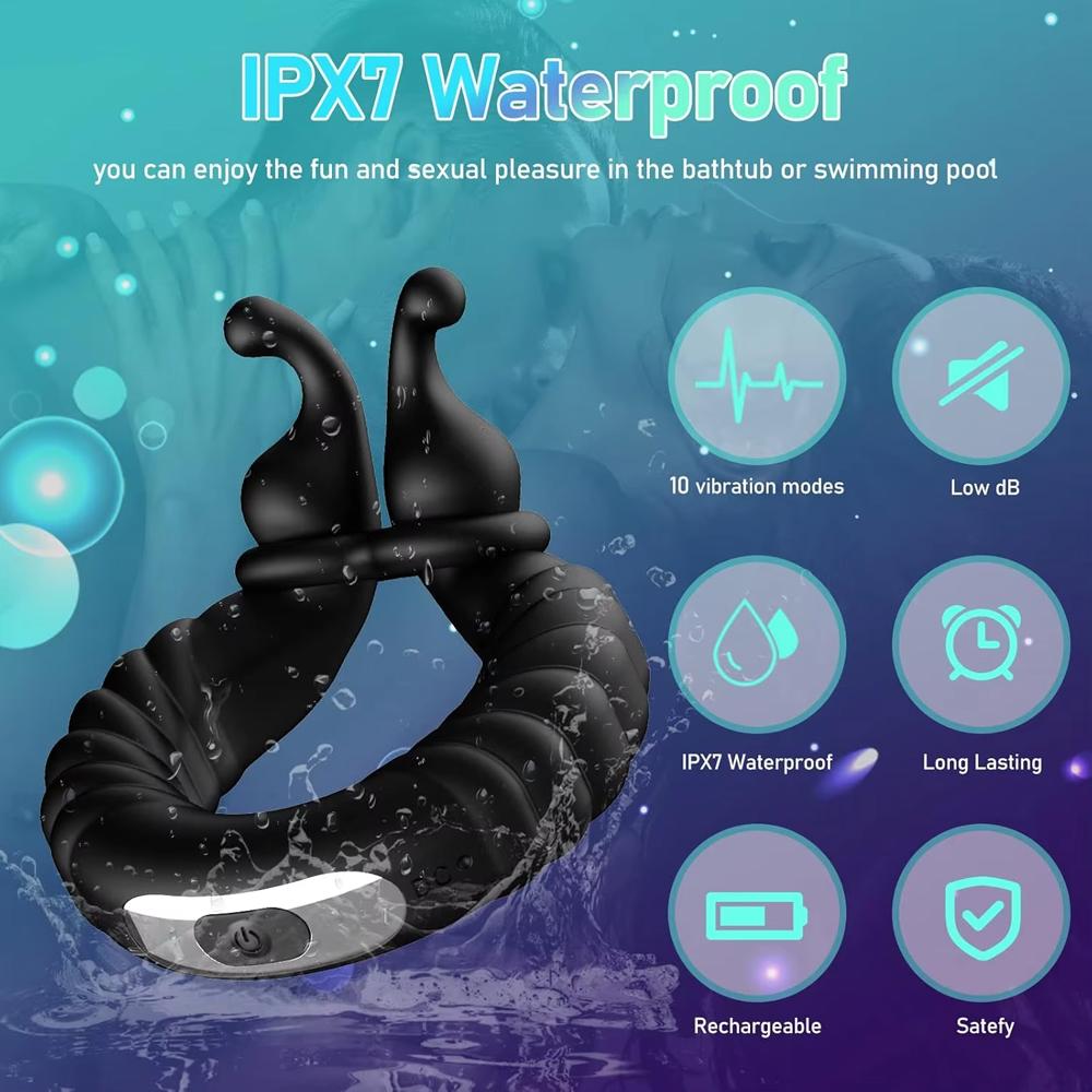 Rechargeable Vibrating Penis Cock Ring Clit Vibrator Sex Toy for Men Couples