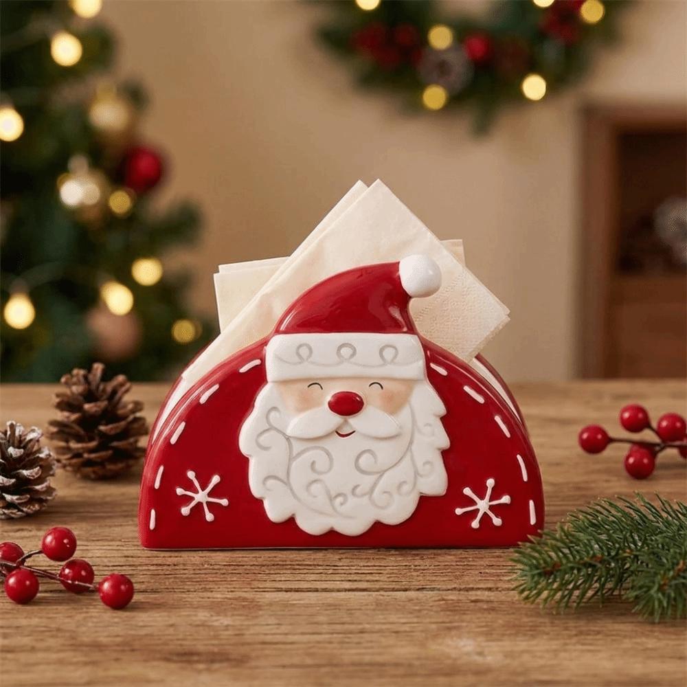 Creative Christmas Santa Tissue Box Santa Embossed Paper Stand Ceramic Napkin Holder Home Kitchen