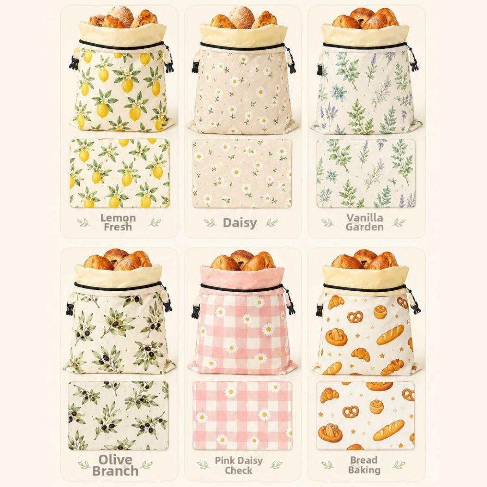 Linen Cotton Beeswax Bread Bags Lock Closure Removable Inner Bag Sourdough Bread Bag Fruit Pattern Beeswax Coated Bags
