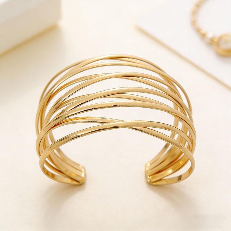 Trendy Geometric Half-Circle Open Bracelet - Versatile Stackable European Fashion Jewelry