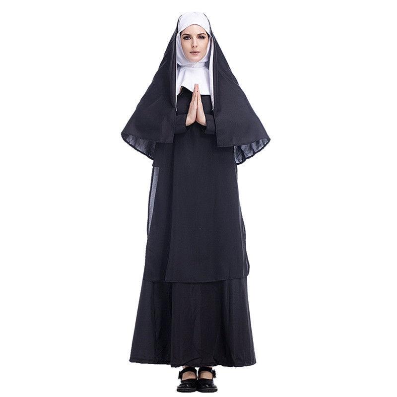 Stock Women Fancy Dress Nun Priest Sister Adult Cosplay Halloween Costume