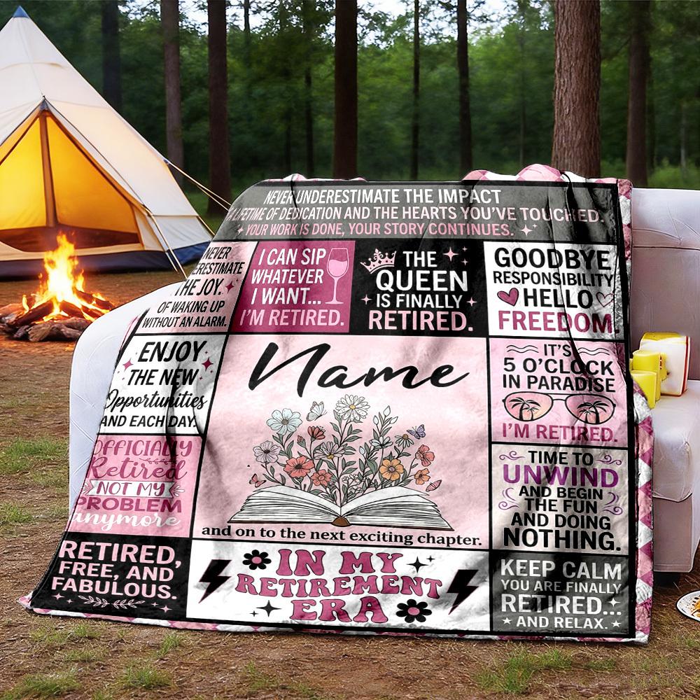 Retirement Celebration Customize Your Name Outdoor Blanket Comfortable Soft Lightweight Multiseasonal Blanket For Travel Camping Picnics Sofa Office