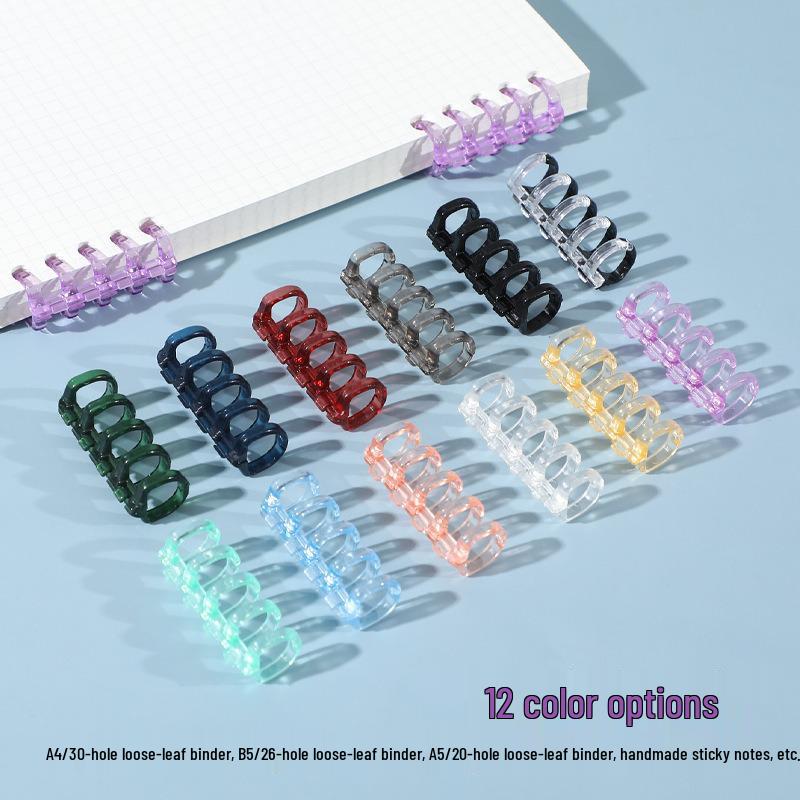 5-Hole Clear Plastic Binder Rings for Books - Detachable Binding Clips