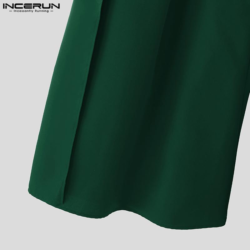 INCERUN Men High Waist Casual Long Splits Wide Legs Pants Trousers
