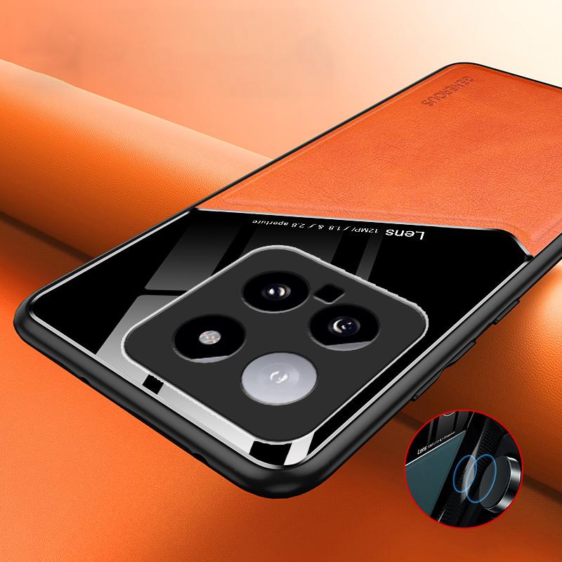 

For Xiaomi 14 Cell Phone Case Anti-fall PU+TPU+PC Magnetic Car Mount Back Cover Black