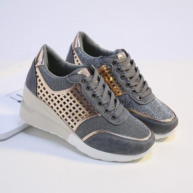 Damen Dicke Sohle Keilabsatz Jogging-Sneakers Höhenerhöhend Atmungsaktiv Bequem Laufschuhe Sport Walking Schuhe